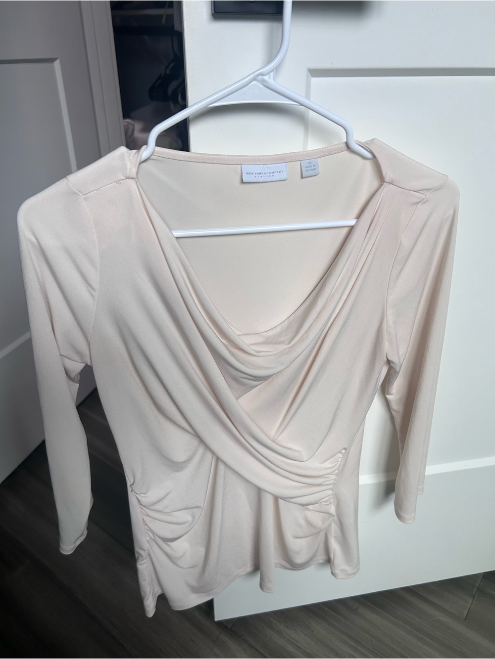 New York & Company Pale Blush Draped Cowl Neck Top